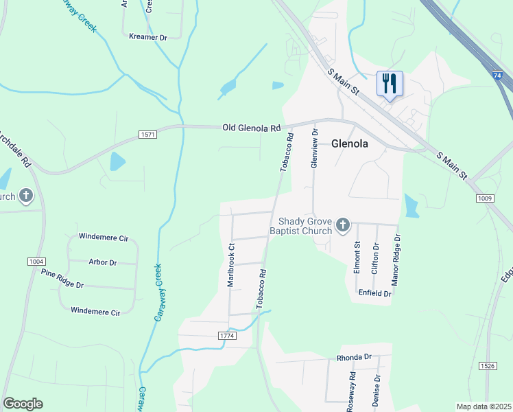 map of restaurants, bars, coffee shops, grocery stores, and more near 3530 Meadowdale Lane in Trinity