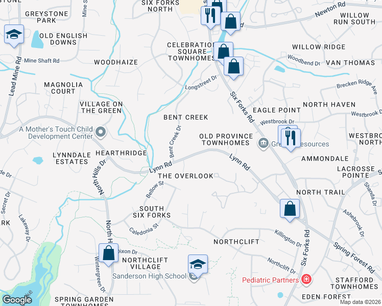 map of restaurants, bars, coffee shops, grocery stores, and more near 561 Bridle Ridge Lane in Raleigh