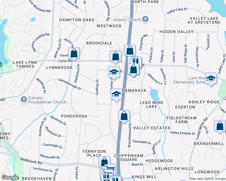 map of restaurants, bars, coffee shops, grocery stores, and more near 6149 Jeffreys Grove School Road in Raleigh