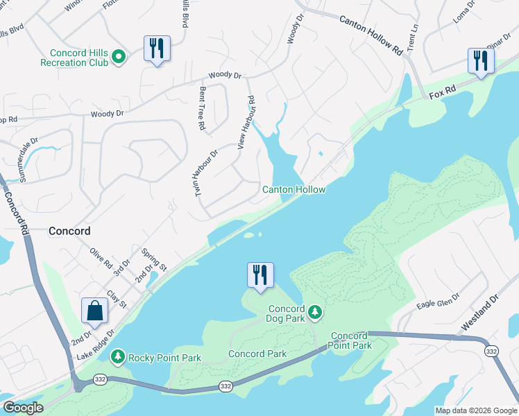 map of restaurants, bars, coffee shops, grocery stores, and more near 10918 Harbour Park Lane in Knoxville