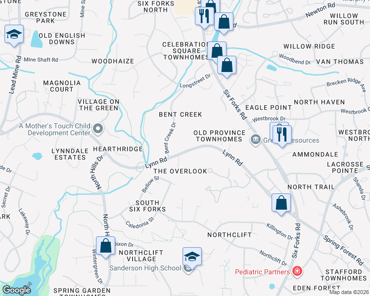 map of restaurants, bars, coffee shops, grocery stores, and more near 561 Bridle Ridge Lane in Raleigh
