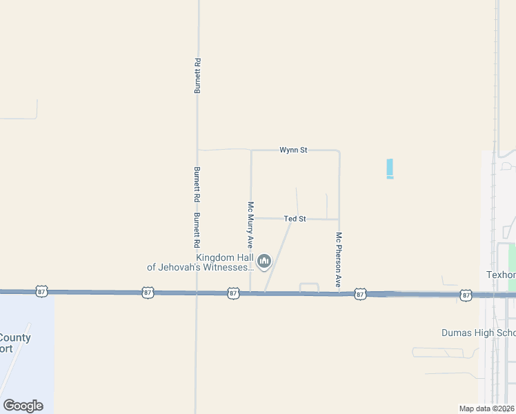 map of restaurants, bars, coffee shops, grocery stores, and more near 165-169 Ted Street in Dumas
