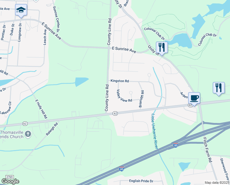 map of restaurants, bars, coffee shops, grocery stores, and more near 4174 County Line Road in Thomasville