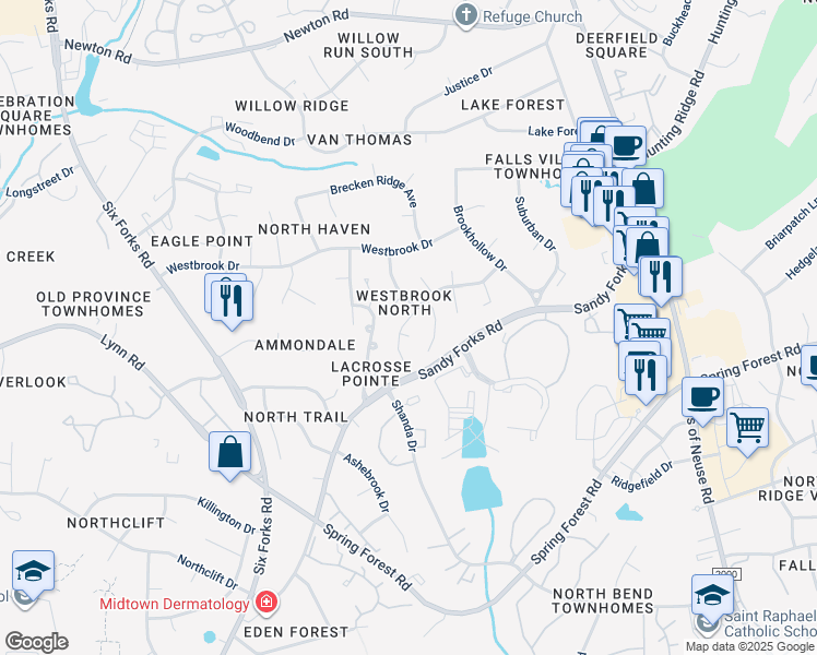 map of restaurants, bars, coffee shops, grocery stores, and more near 401 Robb Court in Raleigh
