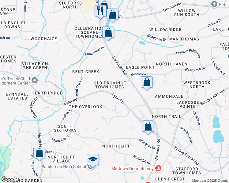 map of restaurants, bars, coffee shops, grocery stores, and more near 512 Lynn Road in Raleigh