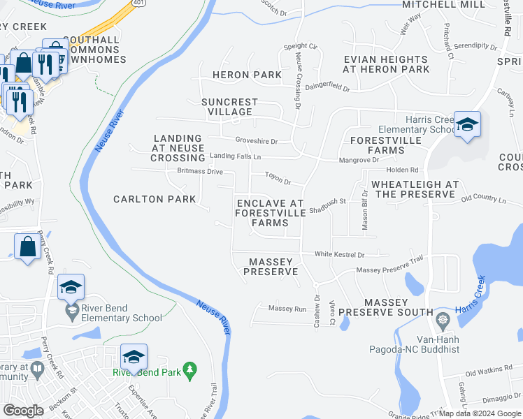 map of restaurants, bars, coffee shops, grocery stores, and more near 3705 Fan Palm Court in Raleigh