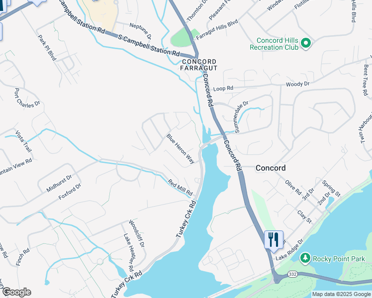map of restaurants, bars, coffee shops, grocery stores, and more near 11145 Noce Drive in Knoxville