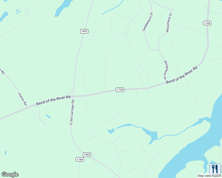 map of restaurants, bars, coffee shops, grocery stores, and more near 5969 Bend of the River Road in Rocky Mount