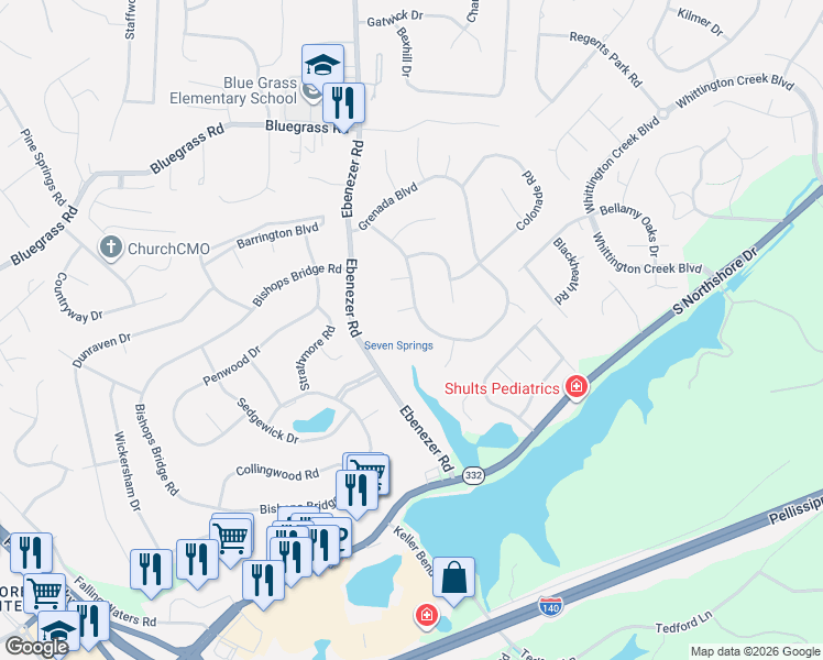 map of restaurants, bars, coffee shops, grocery stores, and more near 2012 Grenada Boulevard in Knoxville