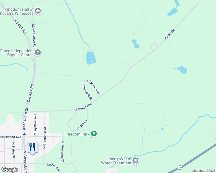 map of restaurants, bars, coffee shops, grocery stores, and more near 819E East Butler Avenue in Liberty