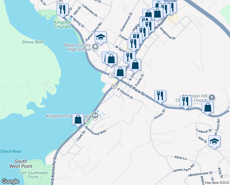 map of restaurants, bars, coffee shops, grocery stores, and more near 216 Euclid Avenue in Kingston