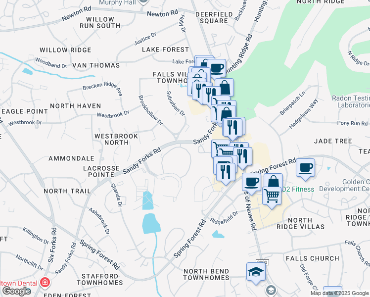 map of restaurants, bars, coffee shops, grocery stores, and more near 6636 Lake Hill Drive in Raleigh