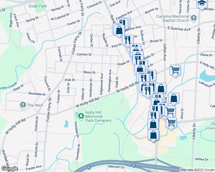 map of restaurants, bars, coffee shops, grocery stores, and more near 704 Pennington Avenue in Thomasville