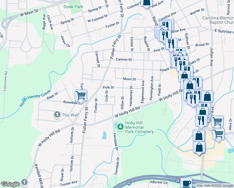 map of restaurants, bars, coffee shops, grocery stores, and more near 706 Dillon Street in Thomasville