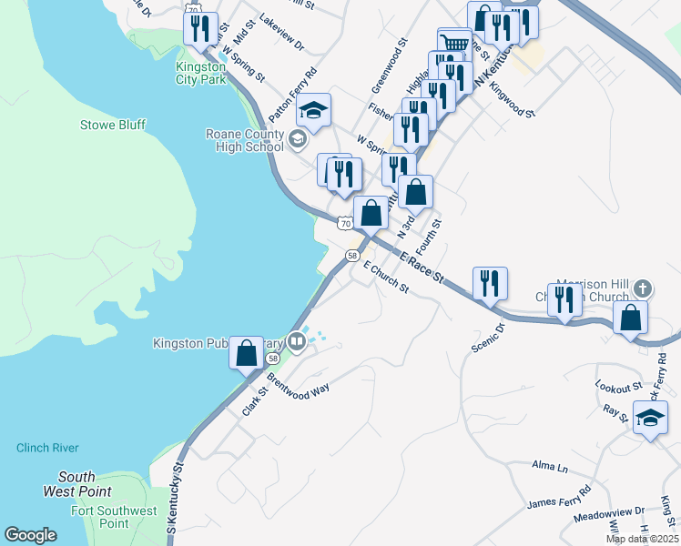 map of restaurants, bars, coffee shops, grocery stores, and more near 216 Euclid Avenue in Kingston