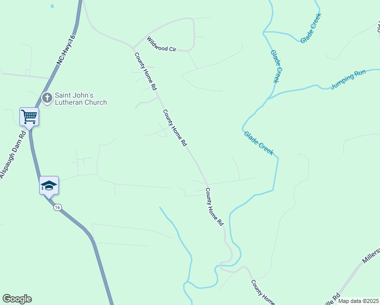 map of restaurants, bars, coffee shops, grocery stores, and more near County Home Road in Alexander County