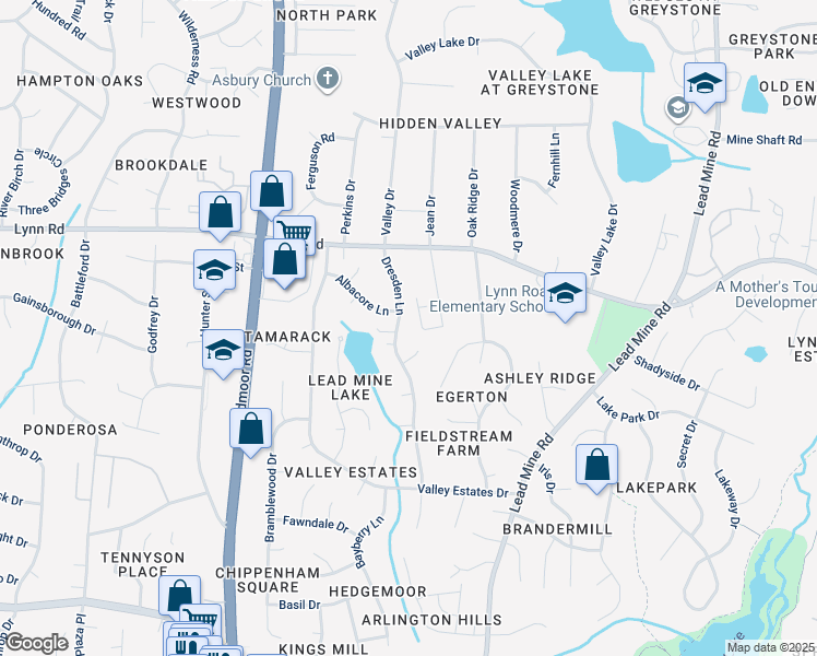 map of restaurants, bars, coffee shops, grocery stores, and more near 6412 Dresden Lane in Raleigh