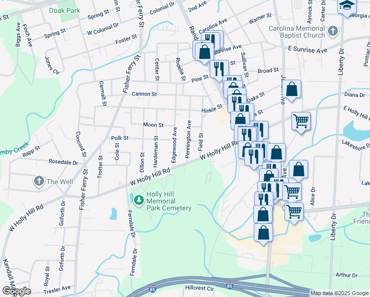 map of restaurants, bars, coffee shops, grocery stores, and more near 704 Pennington Avenue in Thomasville