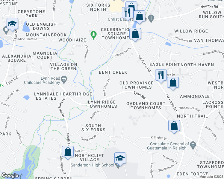 map of restaurants, bars, coffee shops, grocery stores, and more near 737 Benchmark Drive in Raleigh