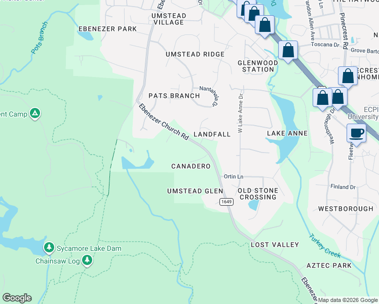 map of restaurants, bars, coffee shops, grocery stores, and more near 6013 Canadero Drive in Raleigh