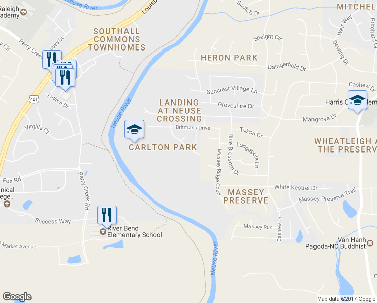 map of restaurants, bars, coffee shops, grocery stores, and more near 3613 Landshire View Lane in Raleigh