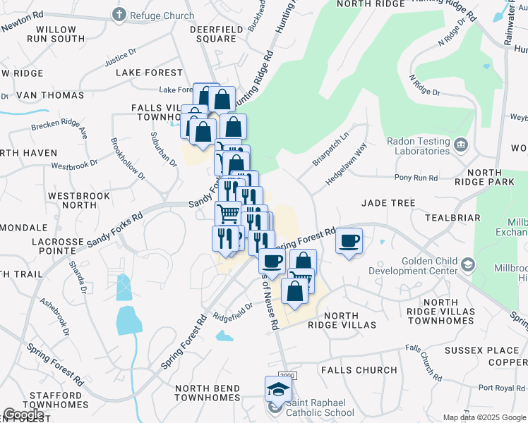 map of restaurants, bars, coffee shops, grocery stores, and more near 6326 State Road 2000 in Raleigh