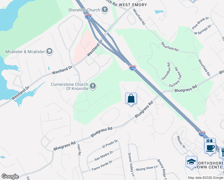 map of restaurants, bars, coffee shops, grocery stores, and more near 9709 Timber Oaks Court in Knoxville