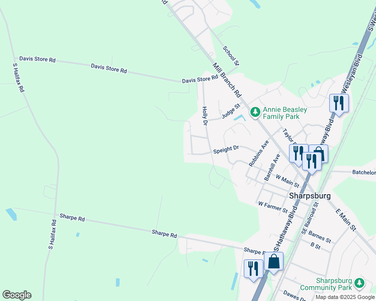 map of restaurants, bars, coffee shops, grocery stores, and more near 200 Oak Forest Drive Northwest in Rocky Mount