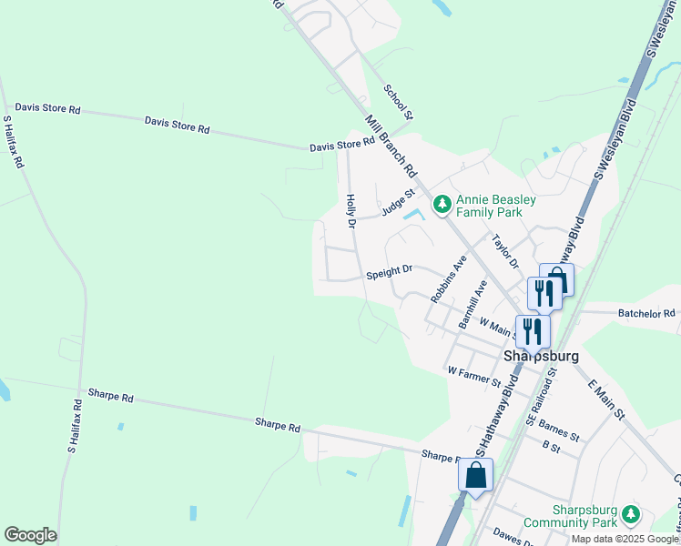 map of restaurants, bars, coffee shops, grocery stores, and more near 808 Speight Drive in Rocky Mount