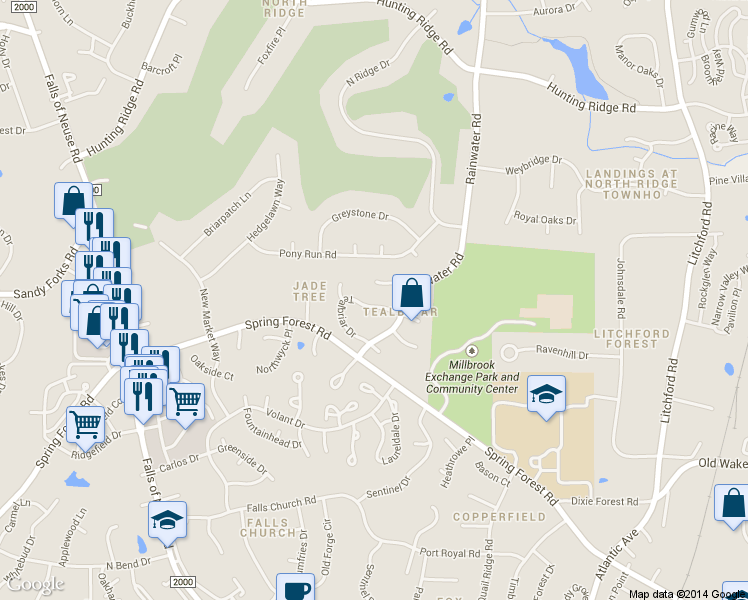 map of restaurants, bars, coffee shops, grocery stores, and more near 1609 Bellechasse Drive in Raleigh