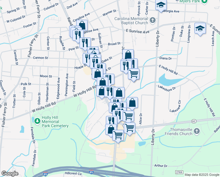 map of restaurants, bars, coffee shops, grocery stores, and more near 903 Randolph Street in Thomasville