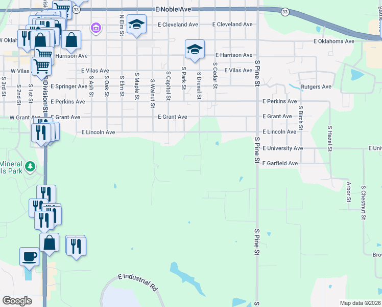 map of restaurants, bars, coffee shops, grocery stores, and more near 1009 East Lincoln Avenue in Guthrie
