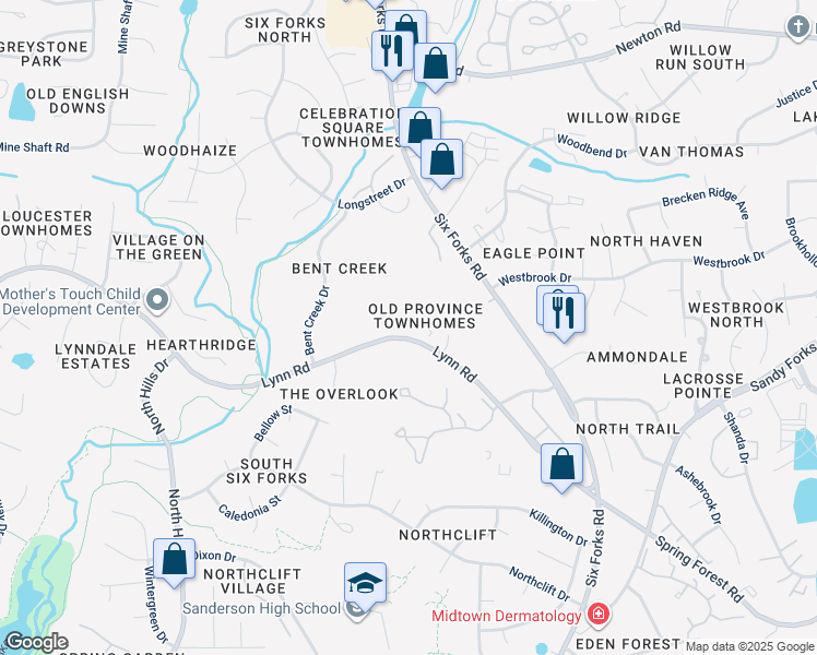 map of restaurants, bars, coffee shops, grocery stores, and more near 6711 Olde Province Court in Raleigh