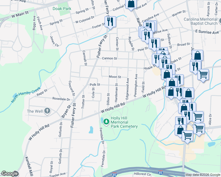 map of restaurants, bars, coffee shops, grocery stores, and more near 610 Dillon Street in Thomasville