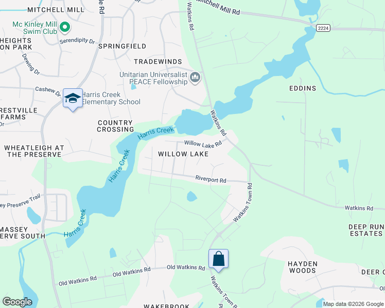 map of restaurants, bars, coffee shops, grocery stores, and more near 4312 Willow Lake Road in Raleigh