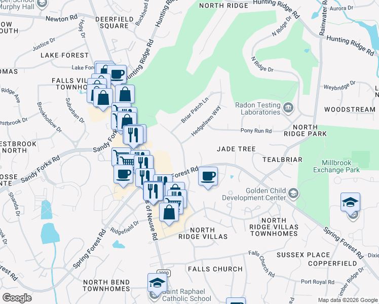 map of restaurants, bars, coffee shops, grocery stores, and more near 1208 Hedgelawn Way in Raleigh