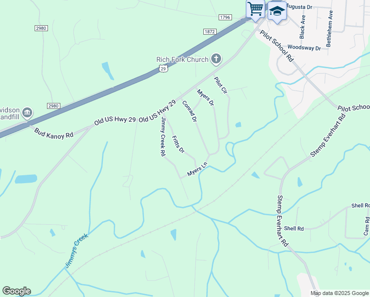 map of restaurants, bars, coffee shops, grocery stores, and more near 393 Fritts Drive in Thomasville