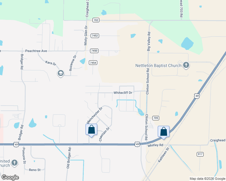 map of restaurants, bars, coffee shops, grocery stores, and more near 6000 Whitecliff Drive in Jonesboro