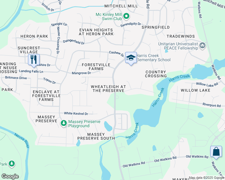map of restaurants, bars, coffee shops, grocery stores, and more near 4242 Prelude Street in Raleigh