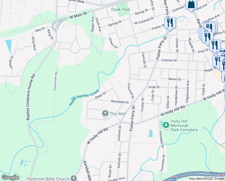 map of restaurants, bars, coffee shops, grocery stores, and more near 607 English Street in Thomasville