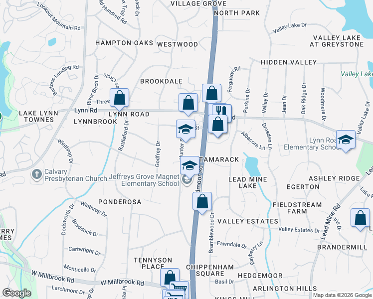 map of restaurants, bars, coffee shops, grocery stores, and more near 2311 Lilac Lane in Raleigh