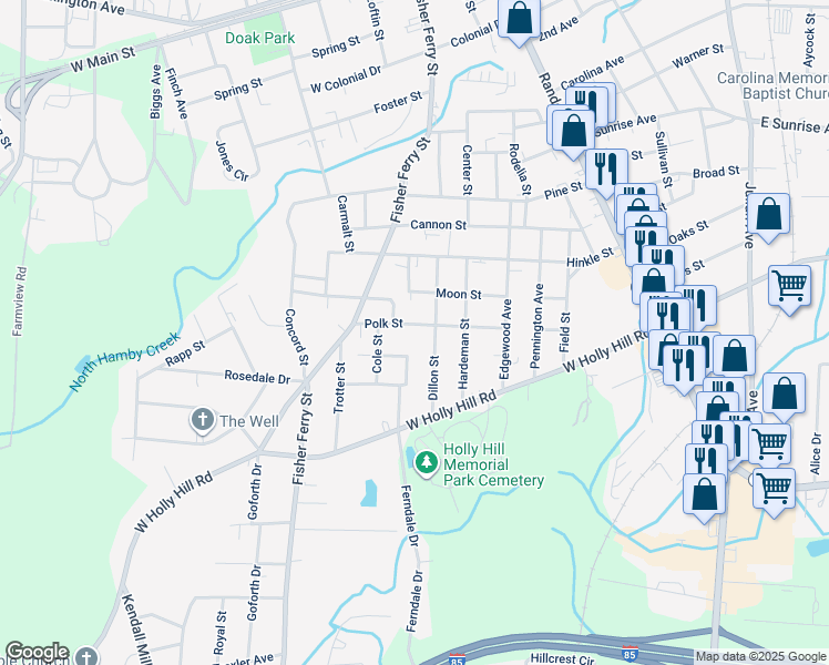 map of restaurants, bars, coffee shops, grocery stores, and more near 610 Dillon Street in Thomasville
