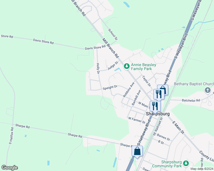 map of restaurants, bars, coffee shops, grocery stores, and more near 232 Kentucky Avenue in Rocky Mount
