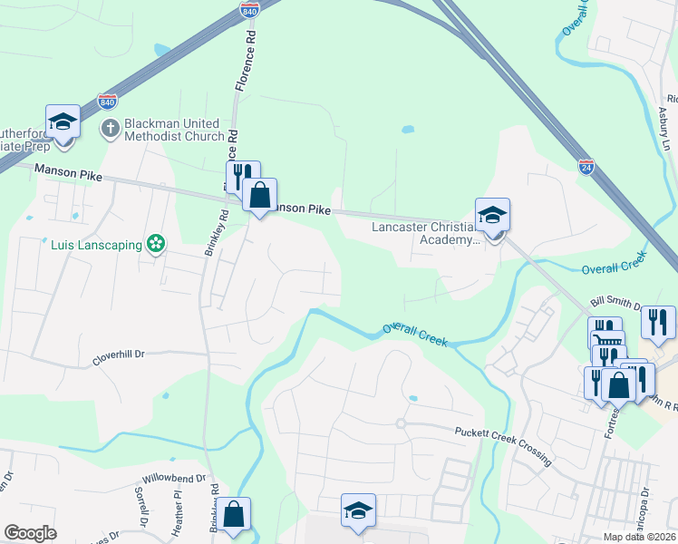 map of restaurants, bars, coffee shops, grocery stores, and more near 4630 Hammock Drive in Murfreesboro