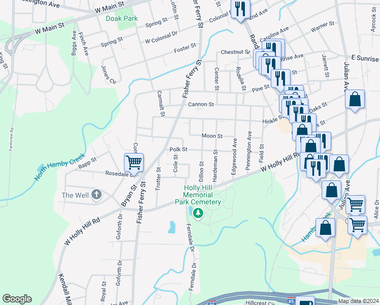 map of restaurants, bars, coffee shops, grocery stores, and more near 311 Polk Street in Thomasville