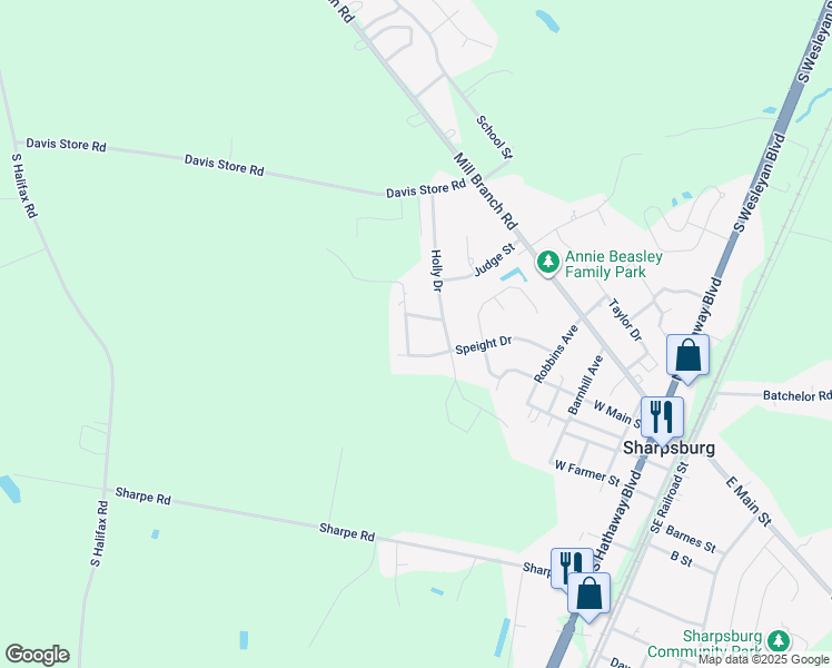map of restaurants, bars, coffee shops, grocery stores, and more near 201 Oak Forest Drive Northwest in Rocky Mount