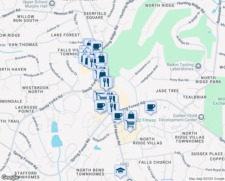 map of restaurants, bars, coffee shops, grocery stores, and more near 6408 Falls of Neuse Road in Raleigh