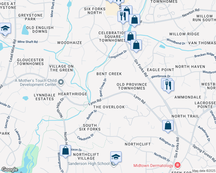 map of restaurants, bars, coffee shops, grocery stores, and more near 6502 Hearthstone Drive in Raleigh