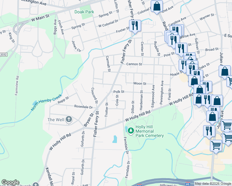 map of restaurants, bars, coffee shops, grocery stores, and more near 604 Fisher Ferry Street in Thomasville