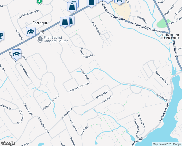 map of restaurants, bars, coffee shops, grocery stores, and more near 506 Glen Abbey Boulevard in Knoxville